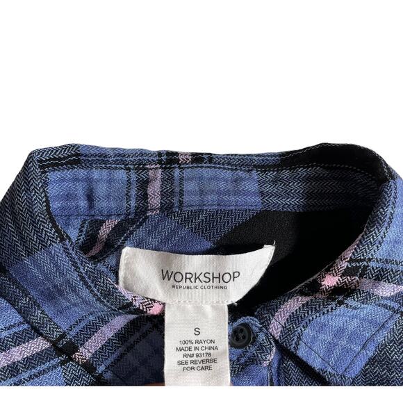 Workshop Republic Clothing Women's Plaid Button Front Flannel Shirt Blue Small - Picture 6 of 7